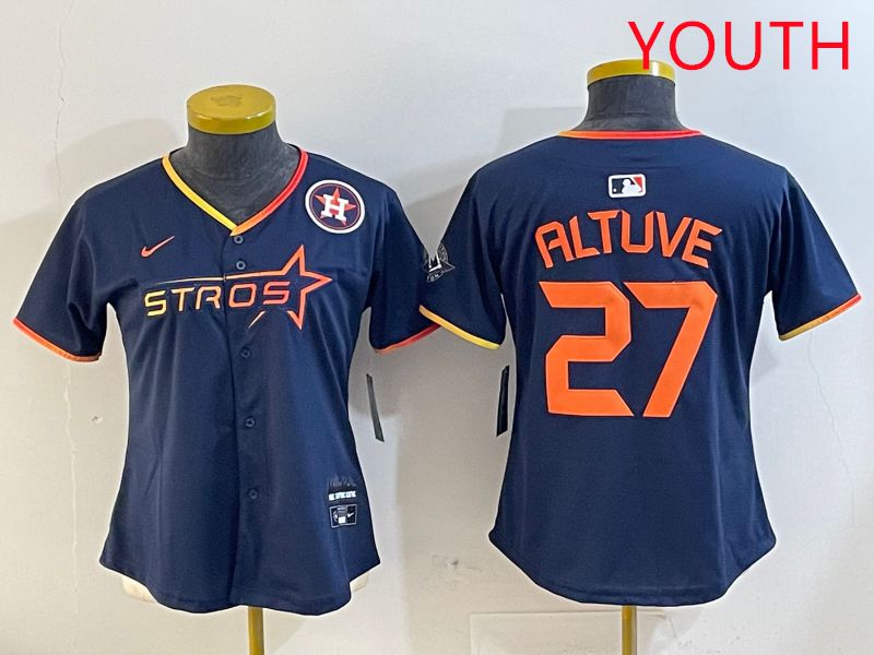 Youth Houston Astros #27 Altuve Drak Blue Three generations Joint Name 2025 Nike MLB Jersey style 41011->youth mlb jersey->Youth Jersey